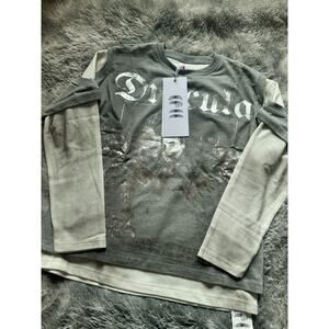 Gray Two-Layer Thermal Longsleeve Sweatshirt Pullover Dracula Silver Print sz L